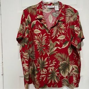 CLC Vintage Hawaiian Camp Shirt Button -Up 100% Rayon Tropical Leaves Print